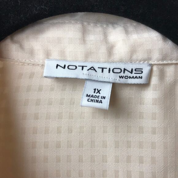 Notations 3X Plus Womens Beige Printed Sheer Button-up Blouse - Picture 4 of 6
